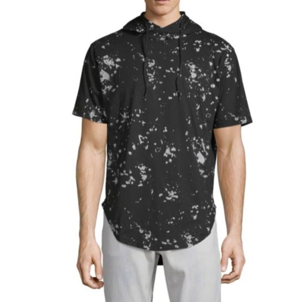 American Stitch‎ Men's Sz Black White Splatter Paint Short Sleeve Hoodie